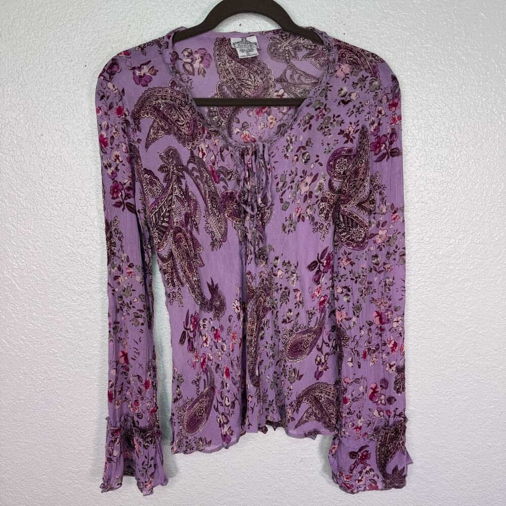 Vintage Angie Top Womens Large Paisley Floral Boho Romantic Peasant Rayon Y2K